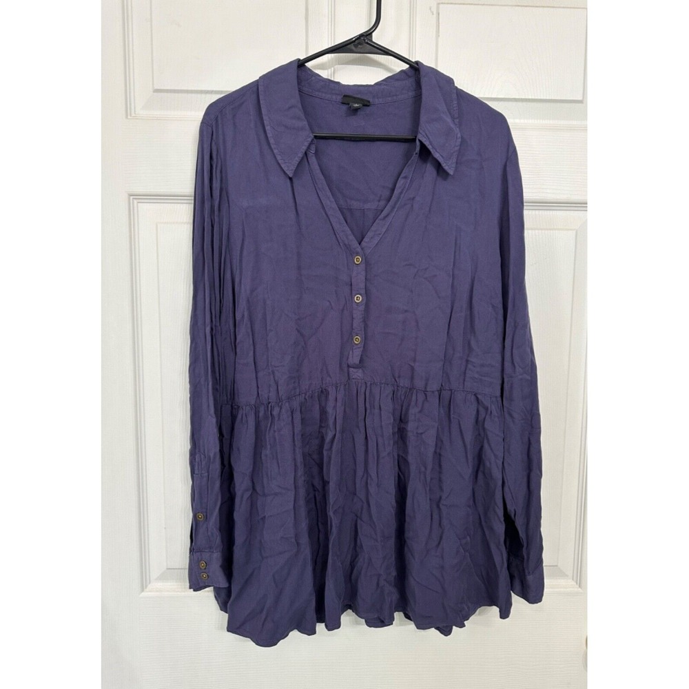 Torrid Size 1 14/16 Navy V-Neck Button Up Babydoll Blouse